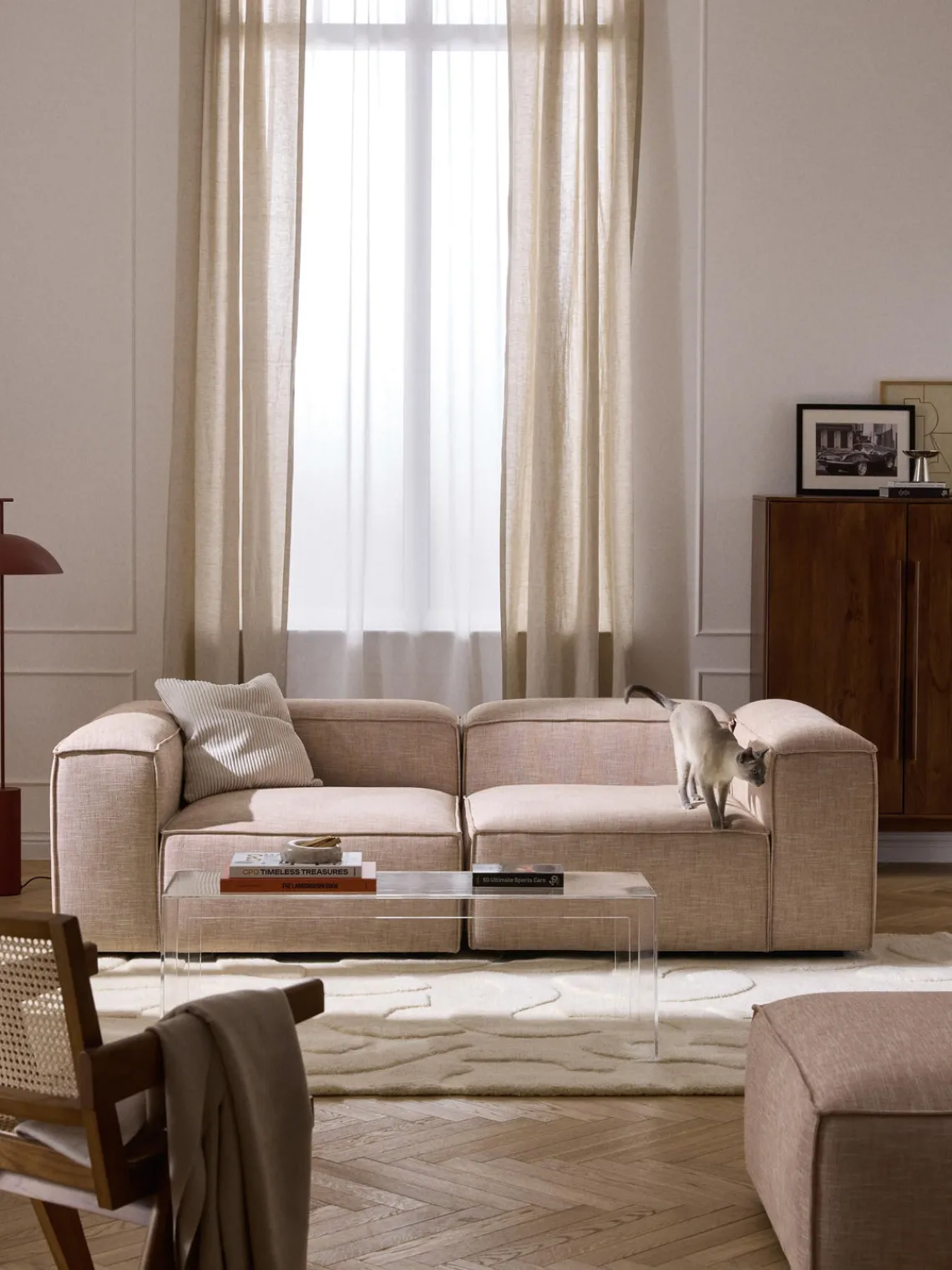 Sofás>Westwing Collection Sofá modular de mezcla de lino Lennon (3 plazas) Mezcla de lino rojo óxido