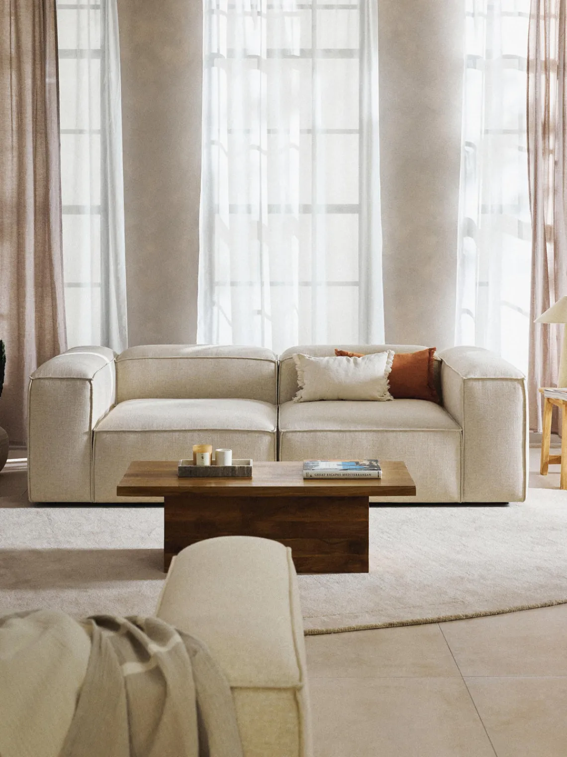 Sofás>Westwing Collection Sofá modular de mezcla de lino Lennon (3 plazas) Mezcla de lino beige