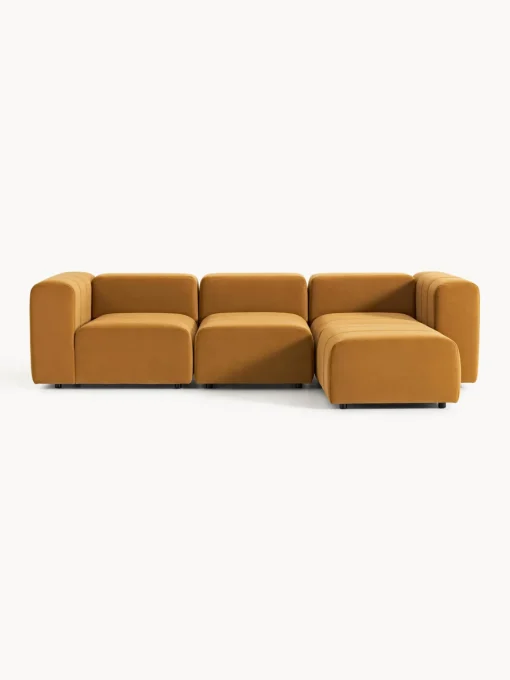 Sofás Rinconeras|Sofás>Westwing Collection Sofá modular de terciopelo con reposapiés izquierdo/derecho Lena (4 plazas) Terciopelo ocre