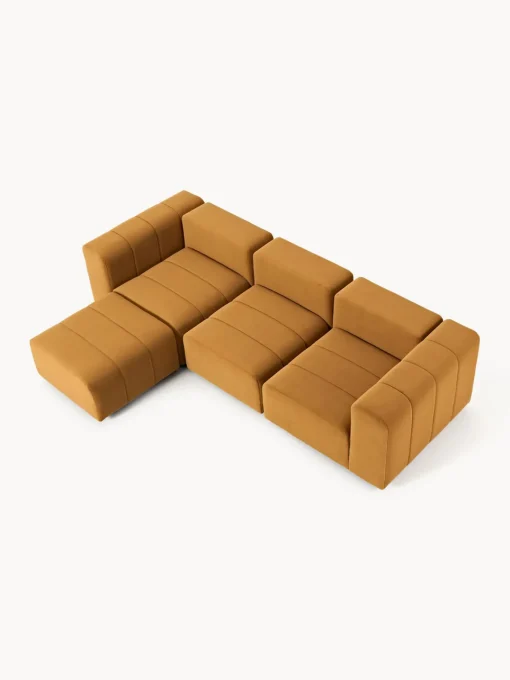 Sofás Rinconeras|Sofás>Westwing Collection Sofá modular de terciopelo con reposapiés izquierdo/derecho Lena (4 plazas) Terciopelo ocre
