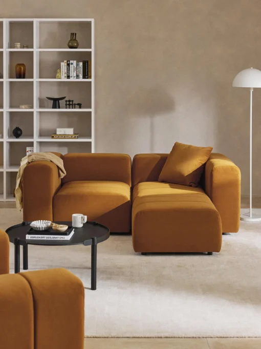Hot Sofá modular de terciopelo con reposapiés Lena (3 plazas) Sofás Rinconeras|Sofás