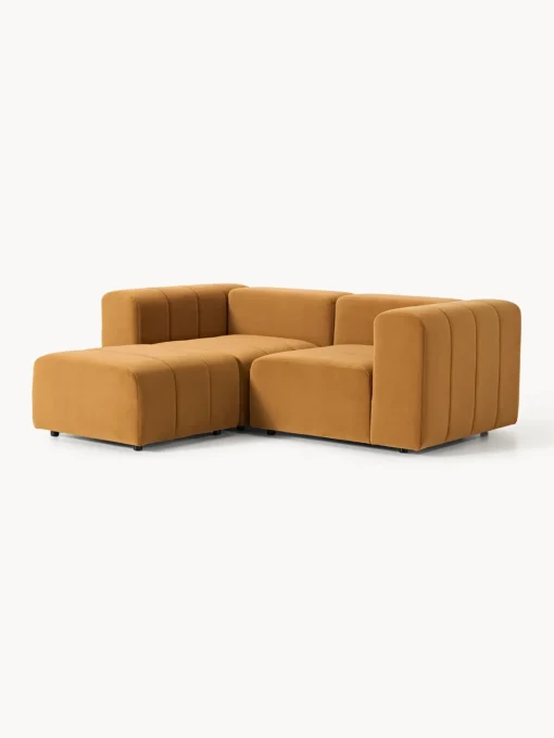 Hot Sofá modular de terciopelo con reposapiés Lena (3 plazas) Sofás Rinconeras|Sofás