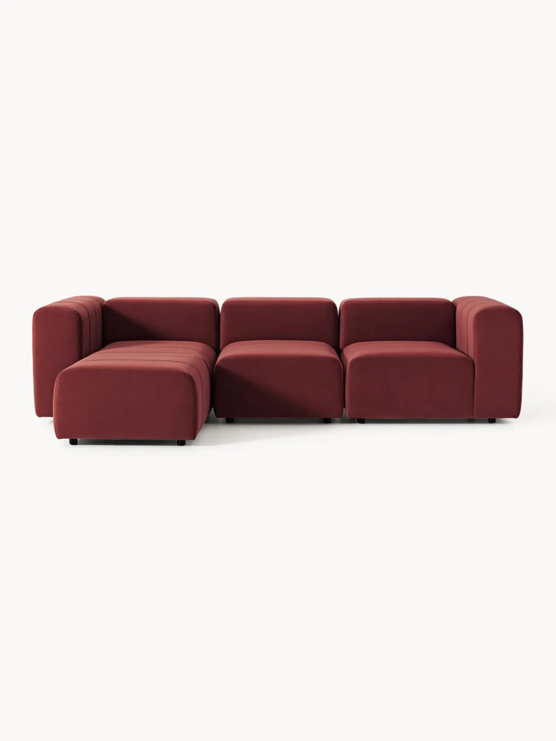 Sofás Rinconeras|Sofás>Westwing Collection Sofá modular de terciopelo con reposapiés Lena (4 plazas) Terciopelo rojo vino