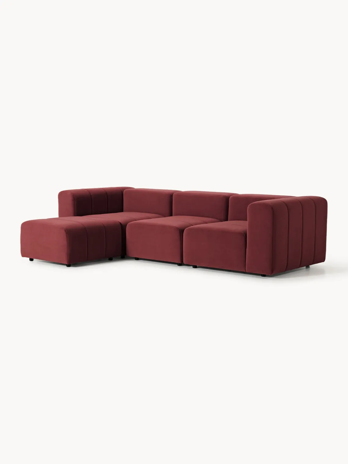 Sofás Rinconeras|Sofás>Westwing Collection Sofá modular de terciopelo con reposapiés Lena (4 plazas) Terciopelo rojo vino