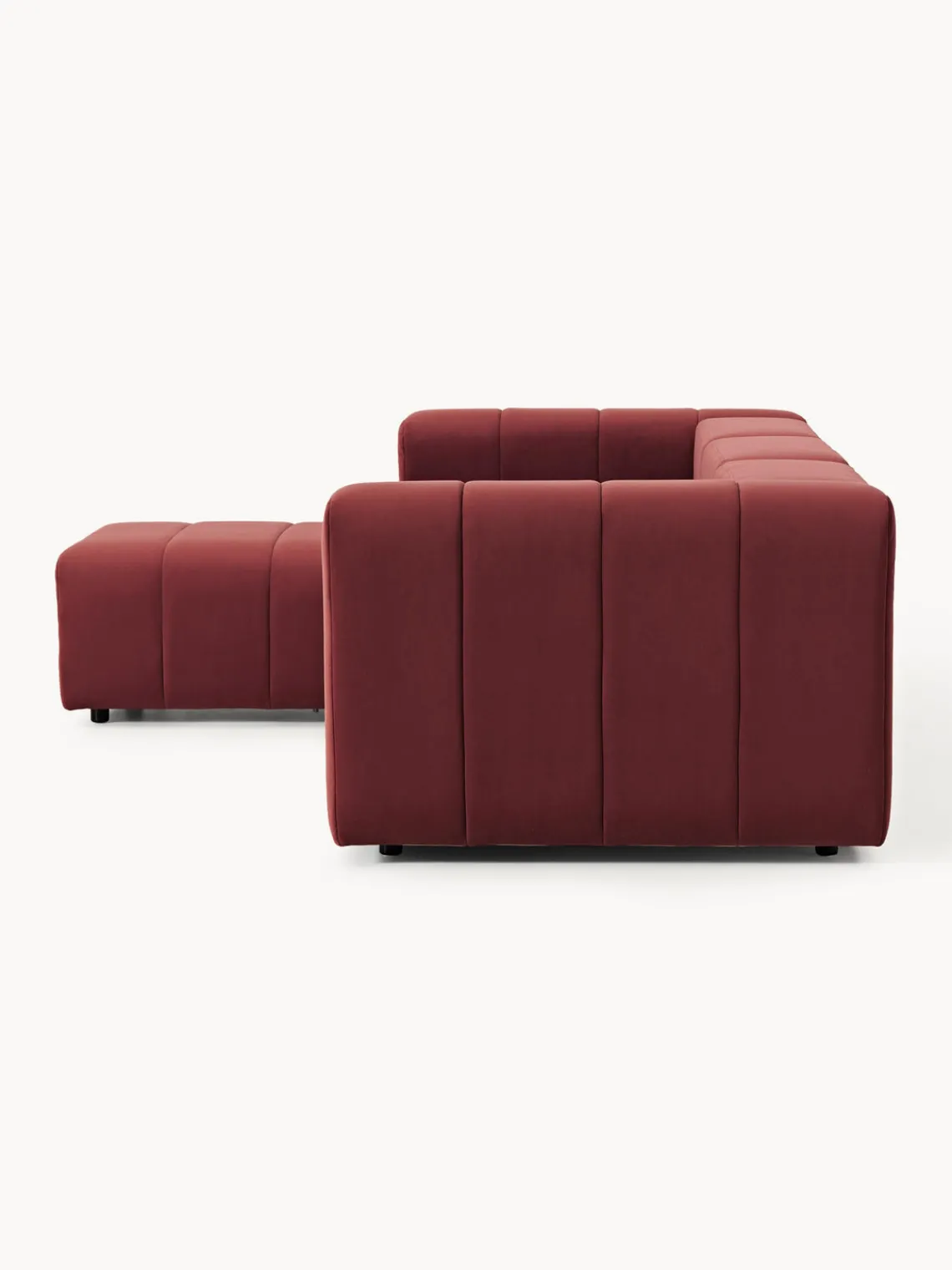 Sofás Rinconeras|Sofás>Westwing Collection Sofá modular de terciopelo con reposapiés Lena (4 plazas) Terciopelo rojo vino