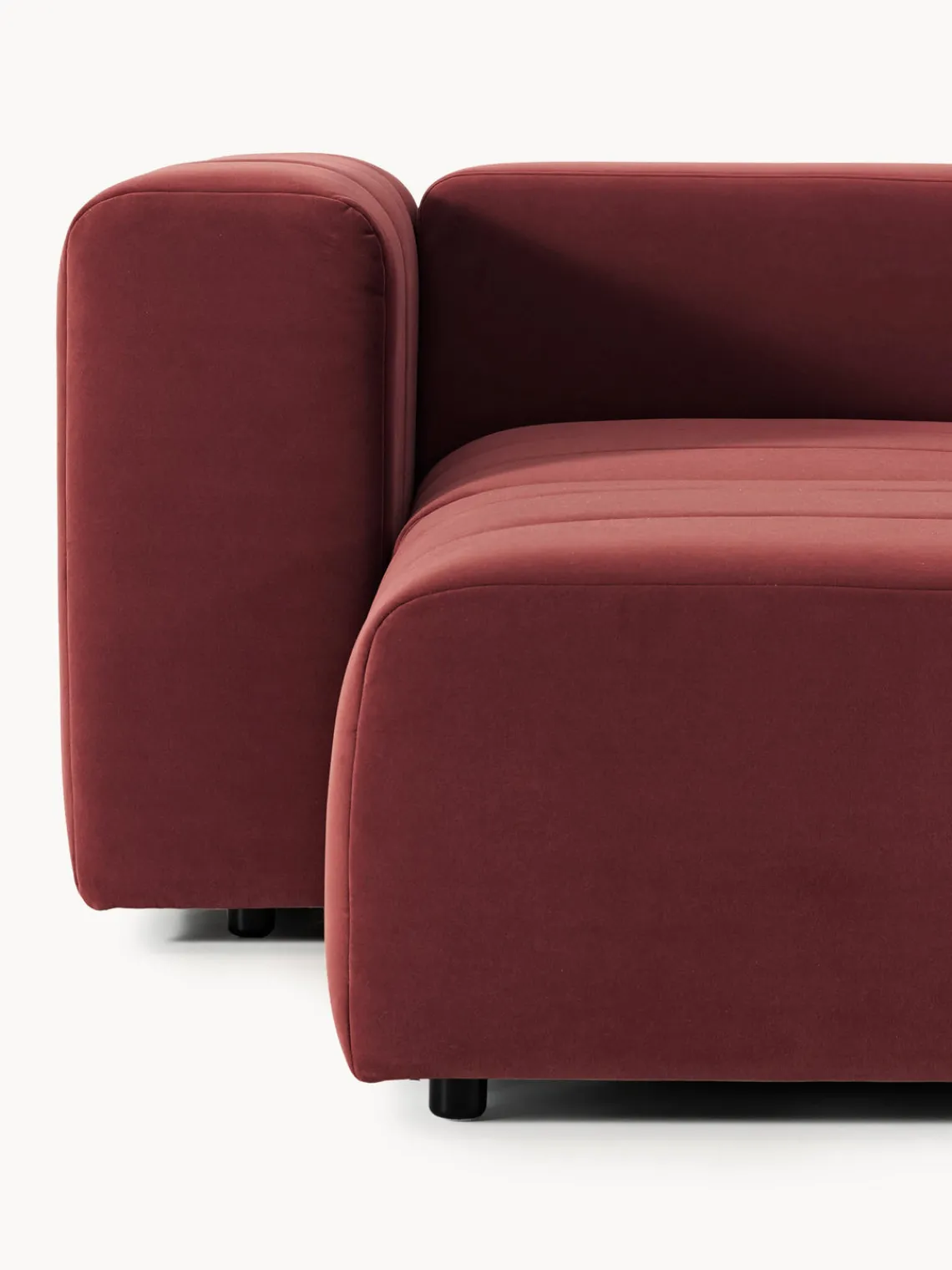 Sofás Rinconeras|Sofás>Westwing Collection Sofá modular de terciopelo con reposapiés Lena (4 plazas) Terciopelo rojo vino