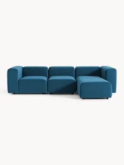 Sofás Rinconeras|Sofás></noscript>Westwing Collection Sofá modular de terciopelo con reposapiés Lena (4 plazas) Terciopelo azul petróleo