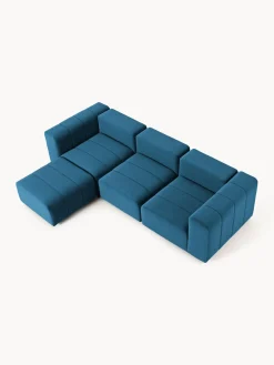 Sofás Rinconeras|Sofás></noscript>Westwing Collection Sofá modular de terciopelo con reposapiés Lena (4 plazas) Terciopelo azul petróleo