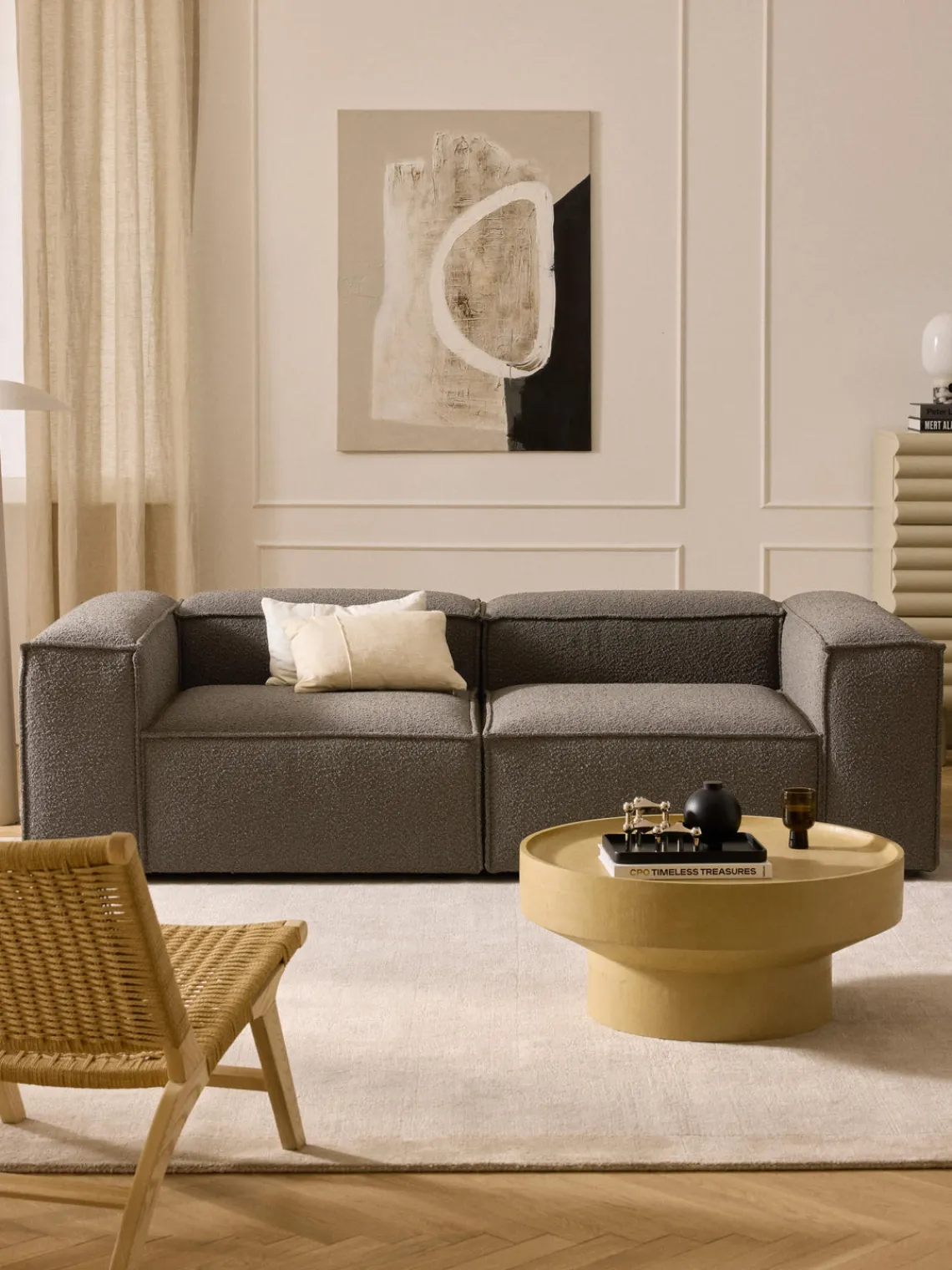 Sofás>Westwing Collection Sofá modular en tejido bouclé Lennon (3 plazas) Bouclé greige