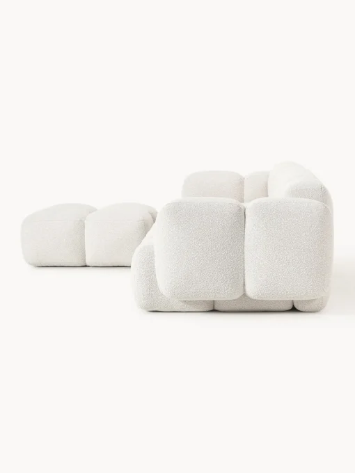 Sofás Rinconeras|Sofás>Westwing Collection Sofá modular en tejido bouclé con reposapiés Tayla (4 plazas) Bouclé blanco Off White