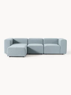 Sofás Rinconeras|Sofás>Westwing Collection Sofá modular en tejido bouclé con reposapiés izquierdo/derecho Lena (4 plazas) Bouclé azul claro