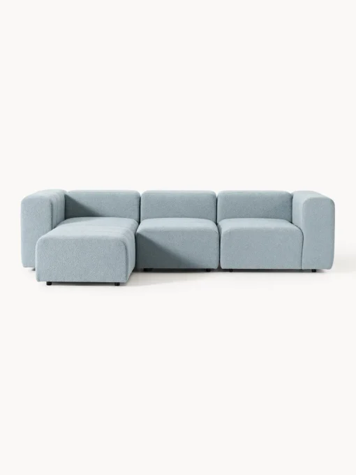 Sofás Rinconeras|Sofás>Westwing Collection Sofá modular en tejido bouclé con reposapiés izquierdo/derecho Lena (4 plazas) Bouclé azul claro