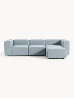 Sofás Rinconeras|Sofás></noscript>Westwing Collection Sofá modular en tejido bouclé con reposapiés izquierdo/derecho Lena (4 plazas) Bouclé azul claro