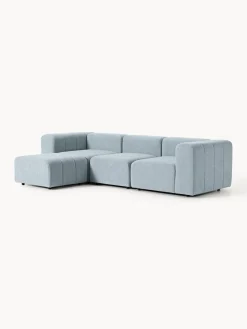 Sofás Rinconeras|Sofás></noscript>Westwing Collection Sofá modular en tejido bouclé con reposapiés izquierdo/derecho Lena (4 plazas) Bouclé azul claro