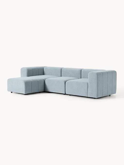 Sofás Rinconeras|Sofás>Westwing Collection Sofá modular en tejido bouclé con reposapiés izquierdo/derecho Lena (4 plazas) Bouclé azul claro