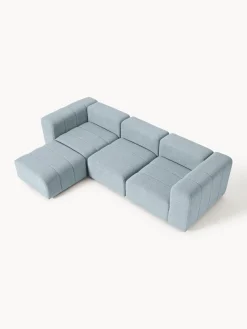 Sofás Rinconeras|Sofás></noscript>Westwing Collection Sofá modular en tejido bouclé con reposapiés izquierdo/derecho Lena (4 plazas) Bouclé azul claro