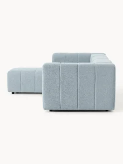 Sofás Rinconeras|Sofás></noscript>Westwing Collection Sofá modular en tejido bouclé con reposapiés izquierdo/derecho Lena (4 plazas) Bouclé azul claro