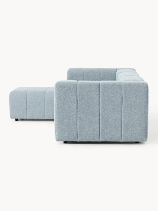 Sofás Rinconeras|Sofás>Westwing Collection Sofá modular en tejido bouclé con reposapiés izquierdo/derecho Lena (4 plazas) Bouclé azul claro
