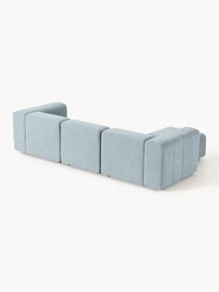 Sofás Rinconeras|Sofás></noscript>Westwing Collection Sofá modular en tejido bouclé con reposapiés izquierdo/derecho Lena (4 plazas) Bouclé azul claro