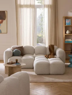 Sofás Rinconeras|Sofás>Westwing Collection Sofá modular en tejido bouclé con reposapiés Tayla (3 plazas) Bouclé blanco Off White