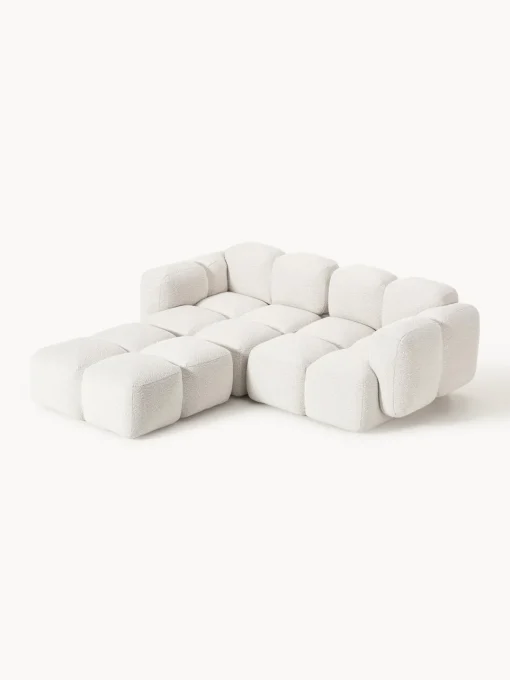 Sofás Rinconeras|Sofás>Westwing Collection Sofá modular en tejido bouclé con reposapiés Tayla (3 plazas) Bouclé blanco Off White
