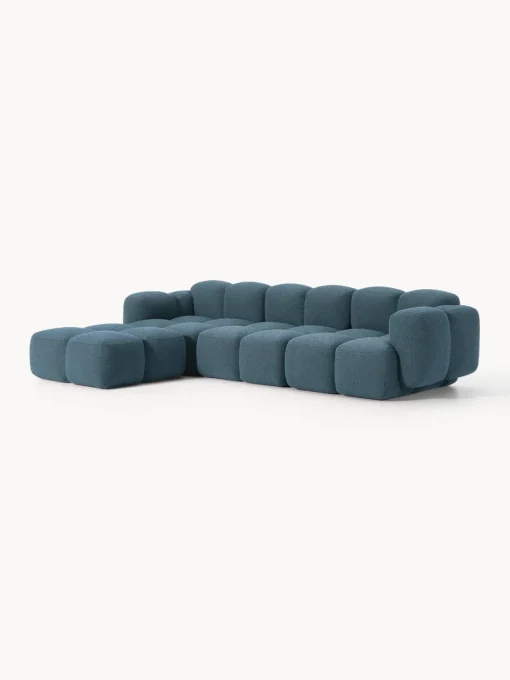 Sofás Rinconeras|Sofás>Westwing Collection Sofá modular en tejido bouclé con reposapiés Tayla (4 plazas) Bouclé gris azulado