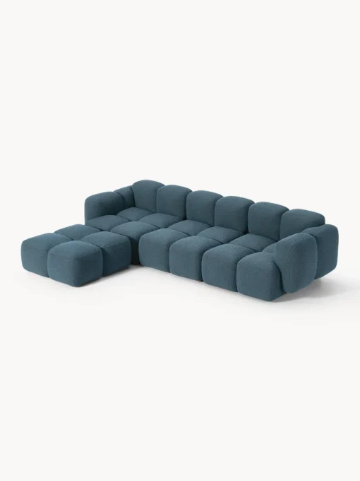 Sofás Rinconeras|Sofás>Westwing Collection Sofá modular en tejido bouclé con reposapiés Tayla (4 plazas) Bouclé gris azulado
