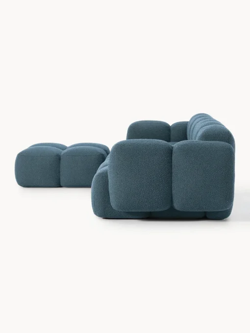 Sofás Rinconeras|Sofás>Westwing Collection Sofá modular en tejido bouclé con reposapiés Tayla (4 plazas) Bouclé gris azulado