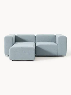 Sofás Rinconeras|Sofás>Westwing Collection Sofá modular en tejido bouclé Lena (3 plazas), con reposapiés Bouclé azul claro