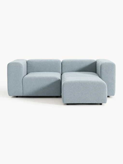 Sofás Rinconeras|Sofás>Westwing Collection Sofá modular en tejido bouclé Lena (3 plazas), con reposapiés Bouclé azul claro