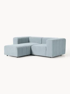 Sofás Rinconeras|Sofás></noscript>Westwing Collection Sofá modular en tejido bouclé Lena (3 plazas), con reposapiés Bouclé azul claro
