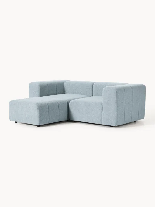Sofás Rinconeras|Sofás>Westwing Collection Sofá modular en tejido bouclé Lena (3 plazas), con reposapiés Bouclé azul claro