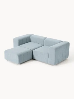 Sofás Rinconeras|Sofás></noscript>Westwing Collection Sofá modular en tejido bouclé Lena (3 plazas), con reposapiés Bouclé azul claro