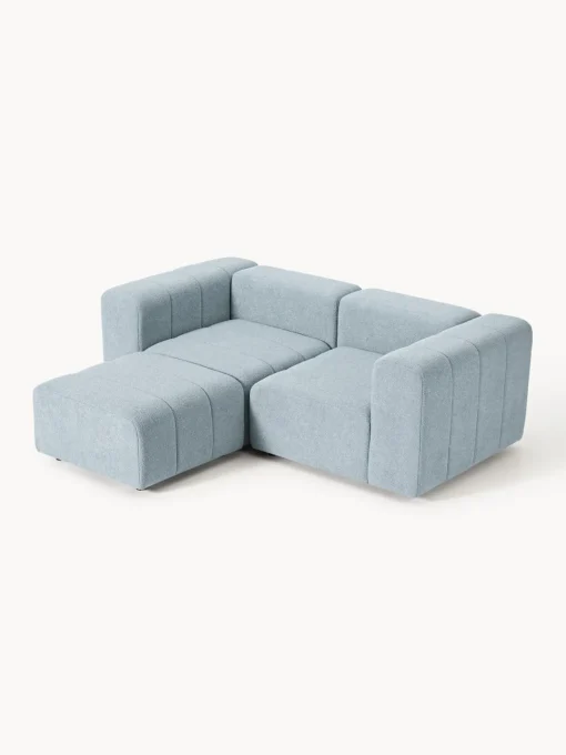 Sofás Rinconeras|Sofás>Westwing Collection Sofá modular en tejido bouclé Lena (3 plazas), con reposapiés Bouclé azul claro