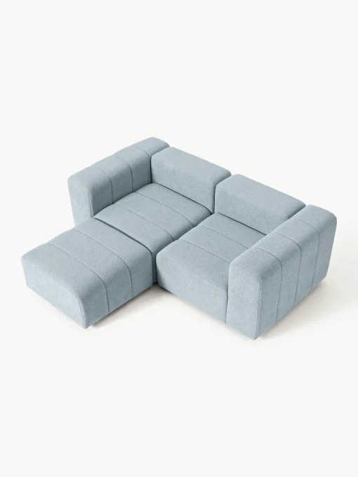 Sofás Rinconeras|Sofás>Westwing Collection Sofá modular en tejido bouclé Lena (3 plazas), con reposapiés Bouclé azul claro