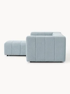 Sofás Rinconeras|Sofás></noscript>Westwing Collection Sofá modular en tejido bouclé Lena (3 plazas), con reposapiés Bouclé azul claro
