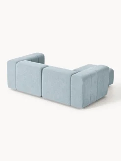 Sofás Rinconeras|Sofás></noscript>Westwing Collection Sofá modular en tejido bouclé Lena (3 plazas), con reposapiés Bouclé azul claro