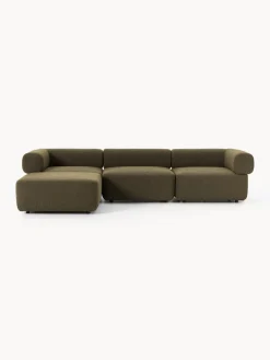 Sofás>Westwing Collection Sofá modular en tejido bouclé Anton (4 plazas), con reposapiés (izquierda/derecha) Bouclé verde oliva