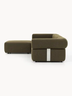 Sofás></noscript>Westwing Collection Sofá modular en tejido bouclé Anton (4 plazas), con reposapiés (izquierda/derecha) Bouclé verde oliva