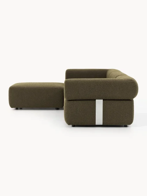 Sofás>Westwing Collection Sofá modular en tejido bouclé Anton (4 plazas), con reposapiés (izquierda/derecha) Bouclé verde oliva