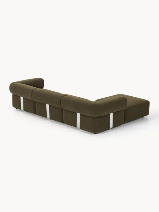 Sofás>Westwing Collection Sofá modular en tejido bouclé Anton (4 plazas), con reposapiés (izquierda/derecha) Bouclé verde oliva