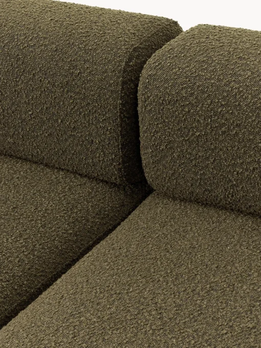 Sofás>Westwing Collection Sofá modular en tejido bouclé Anton (4 plazas), con reposapiés (izquierda/derecha) Bouclé verde oliva