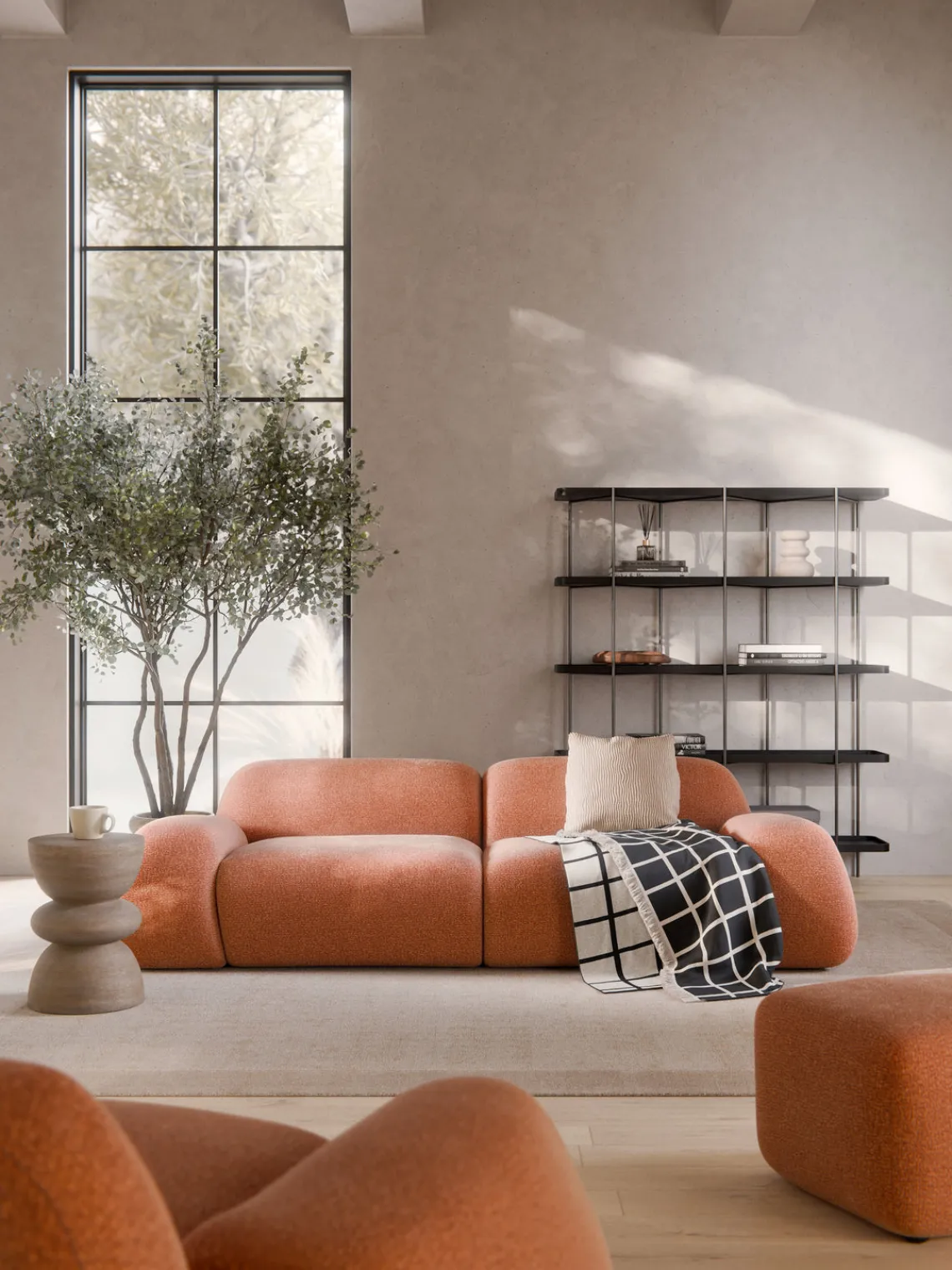 Sofás 3 Plazas|Sofás>Westwing Collection Sofá modular Wolke (3 plazas) Tejido terracota, texturizado y aterciopelado