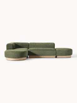 Sofás Rinconeras|Sofás>Westwing Collection Sofá rinconera de borreguillo bouclé Natalie Borreguillo bouclé verde oscuro, madera de haya clara