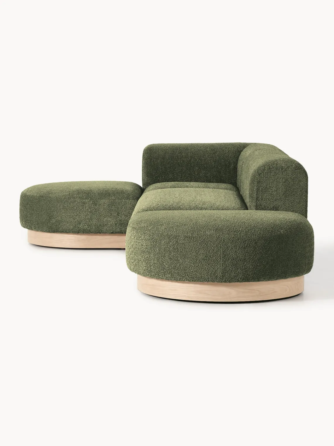 Sofás Rinconeras|Sofás>Westwing Collection Sofá rinconera de borreguillo bouclé Natalie Borreguillo bouclé verde oscuro, madera de haya clara