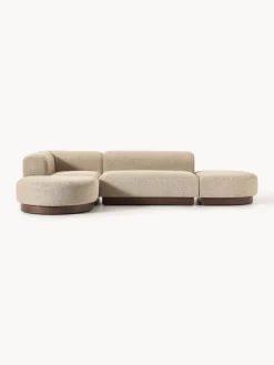 Sofás Rinconeras|Sofás>Westwing Collection Sofá rinconera de borreguillo bouclé Natalie Borreguillo bouclé beige, madera de haya oscura