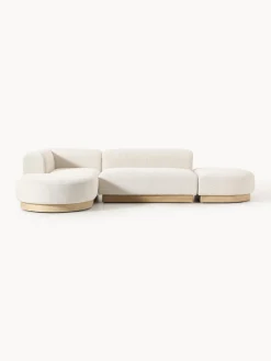 Sofás Rinconeras|Sofás>Westwing Collection Sofá rinconera de borreguillo bouclé Natalie Borreguillo bouclé blanco Off White, madera de haya clara