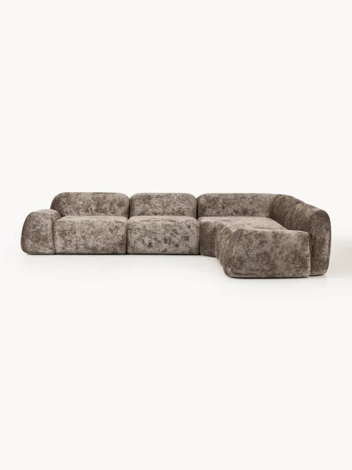 Sofás Rinconeras|Sofás>Westwing Collection Sofá rinconera de borreguillo bouclé artesanal Wolke (4 plazas) Borreguillo bouclé taupe