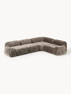 Sofás Rinconeras|Sofás>Westwing Collection Sofá rinconera de borreguillo bouclé artesanal Wolke (4 plazas) Borreguillo bouclé taupe