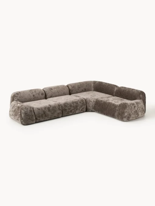 Sofás Rinconeras|Sofás>Westwing Collection Sofá rinconera de borreguillo bouclé artesanal Wolke (4 plazas) Borreguillo bouclé taupe